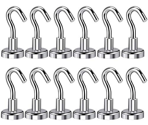 PEYOU Ganchos Magneticos, 12 pzas Imanes con Gancho, 5.5kg Ultra Potentes Ganchos Magnéticos,Gancho para Colgar para Uso en Interiores o al Aire Libre (16mm)