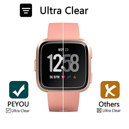 PEYOU Protector de Pantalla para Fitbit Versa, 4 Unidades Cristal Templado Protector de Pantalla con 9H Dureza, Anti-Rasguños, Ultra-Trasparente, Sin Burbujas para Fitbit Versa