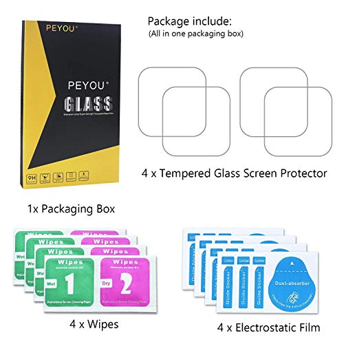 PEYOU Protector de Pantalla para Fitbit Versa, 4 Unidades Cristal Templado Protector de Pantalla con 9H Dureza, Anti-Rasguños, Ultra-Trasparente, Sin Burbujas para Fitbit Versa