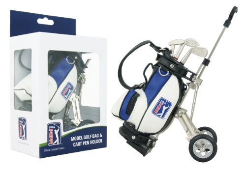 PGA Tour Gadget Desktop Golftasche Und Kugelschreiber Geschenkset Portabolígrafos en Forma de Bolsa de golfy Set de bolígrafos en Estuche de Regalo, Unisex, Plateado, Blanco, Azul