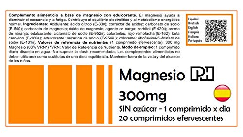 PHARMINICIO Magnesio PH 300 mg, Naranja - 20 comprimidos efervescentes