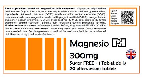 PHARMINICIO Magnesio PH 300 mg, Naranja - 20 comprimidos efervescentes
