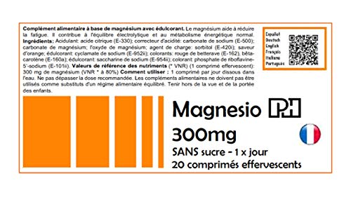 PHARMINICIO Magnesio PH 300 mg, Naranja - 20 comprimidos efervescentes