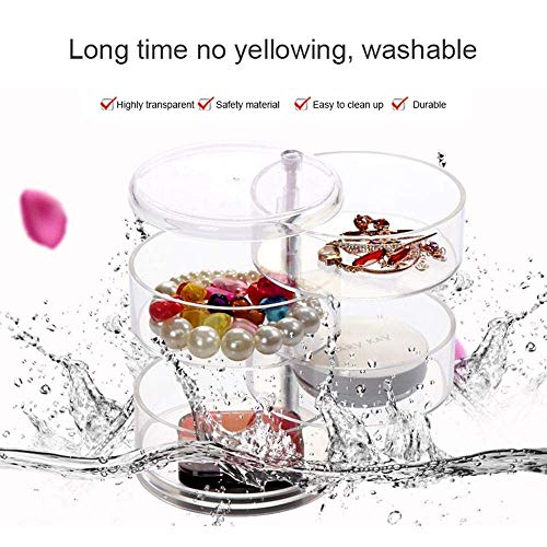 Phcom Jewelry Box Organizer with 4 Levels, Small Portable Cylindrical Jewelry Box with Lid, 360 Degrees rotatable Jewelry Box for Girls Women