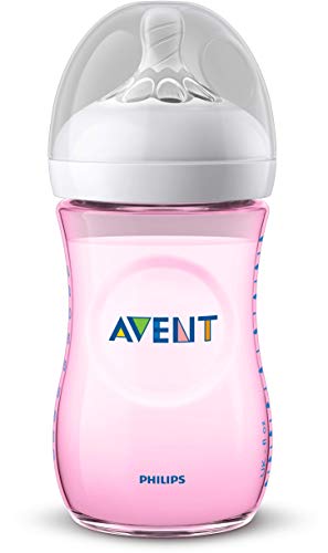 Philips Avent Biberón Natural SCF034/17 - Biberón de 260 ml con tetina con flujo para recién nacidos, diseñada para imitar el tacto del pecho, 0% BPA, 1m+, color rosa
