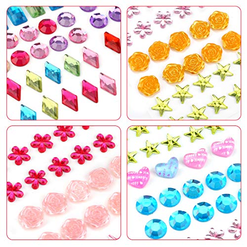 PHOGARY 870pcs 12 Hojas Autoadhesivas Rhinestone Sticker, Multicolor Bling Craft Jewels Crystal Gem Stickers