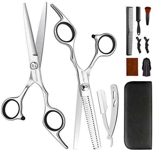 PHYSEN Juego de 11 Tijeras Para Cortar el Cabello, Kit de Tijeras de Peluquería con Afeitadora , Kit de Tijeras de Peluquería Profesional Para el Hogar Para Hombres, Mujeres, Mascotas