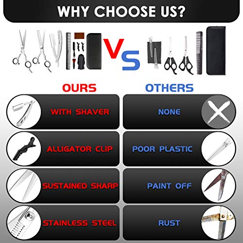 PHYSEN Juego de 11 Tijeras Para Cortar el Cabello, Kit de Tijeras de Peluquería con Afeitadora , Kit de Tijeras de Peluquería Profesional Para el Hogar Para Hombres, Mujeres, Mascotas