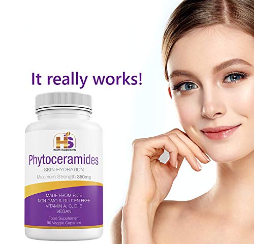 Phytoceramides, 350 Milligram, 90 Veggie Capsules with advanced Ceramides Formulation (3 months supply) Deep Skin Moisturizing, Plant Derived, GMO and Gluten Free - USA Made