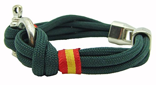 Pi2010 - Pulsera náutica Grillete y Bandera de España/Verde Oscuro/Unisex / 21cm / Hecha a Mano en España/recomendamos medirse la muñeca para calcular Talla
