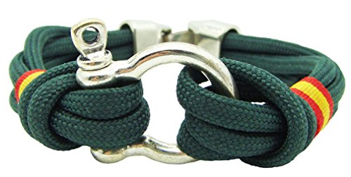 Pi2010 - Pulsera náutica Grillete y Bandera de España/Verde Oscuro/Unisex / 21cm / Hecha a Mano en España/recomendamos medirse la muñeca para calcular Talla