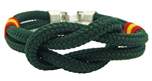 Pi2010 - Pulsera náutica Nudo Llano/Verde/Bandera de España Trenzada/Unisex / 21cm /recomendamos medirse la muñeca para calcular Talla/Hecho a Mano en España/Cierre zamac/Grosor 4mm