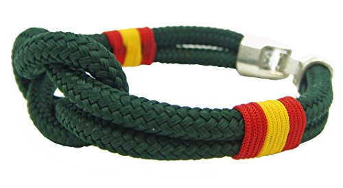 Pi2010 - Pulsera náutica Nudo Llano/Verde/Bandera de España Trenzada/Unisex / 21cm /recomendamos medirse la muñeca para calcular Talla/Hecho a Mano en España/Cierre zamac/Grosor 4mm