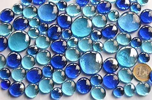 Piedras de cristal de 350 g de color azul, mezcla de 3 tamaños diferentes de 12-15 mm, 17 – 21 mm y 26 – 33 mm, 81 piedras decorativas de cristal.