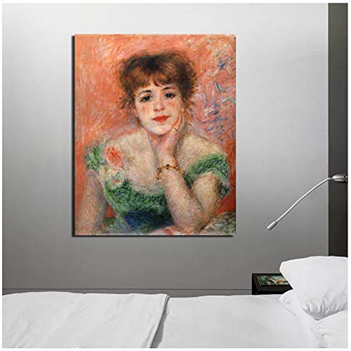 Pierre Auguste Renoir en un vestido de cuello bajo Pintura en lienzo Impresión Sala de estar Decoración para el hogar Arte de la pared Pintura al óleo Cartel -60x80cm Sin marco
