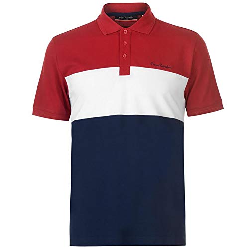 Pierre Cardin - New Season - Polo de piqué para hombre, 100% algodón, corte y costura, con cuello de piqué, con bordado de la firma rojo/azul marino L