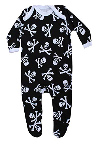 Pijama alternativo para bebé para niños o niñas | Mono pirata de calavera y huesos Jolly Roger - gótico ropa de bebé, Halloween | BABY MOO'S UK Talla:0-3 meses