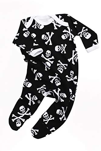 Pijama alternativo para bebé para niños o niñas | Mono pirata de calavera y huesos Jolly Roger - gótico ropa de bebé, Halloween | BABY MOO'S UK Talla:0-3 meses