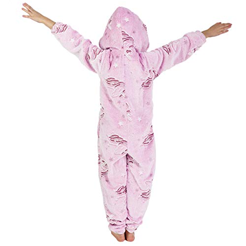 Pijama Unicornio Niña Onesie Pijamas Niñas Entero Brilla en la Oscuridad Glow in The Dark 3-14 ANS (9-10 años, Rosa)