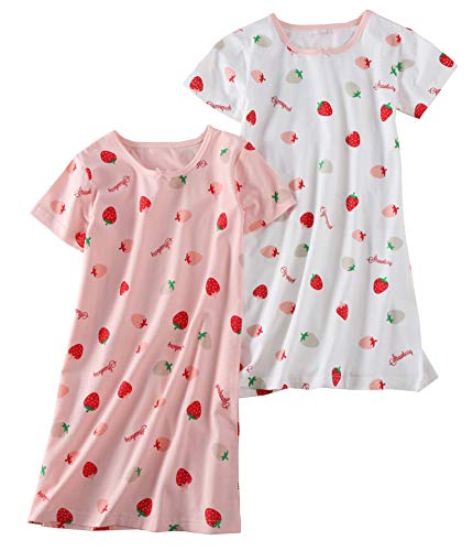 Pijamas de Verano con Adornos de Bowknot y Fresas de Big Girls Pijamas Florales de Verano de Color Rosa 7-8 años
