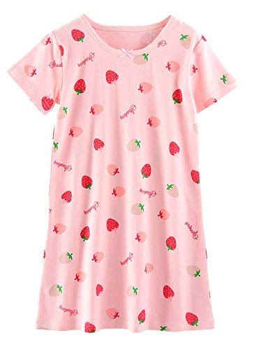 Pijamas de Verano con Adornos de Bowknot y Fresas de Big Girls Pijamas Florales de Verano de Color Rosa 7-8 años