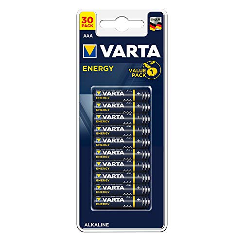 Pila VARTA Energy AAA Micro LR03 (paquete de 30 unidades), pila alcalina – "Made in Germany" – ideal para radios y relojes de pared