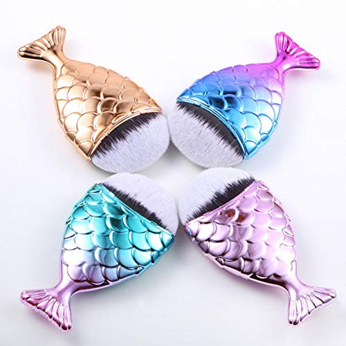 Pincel de maquillaje con purpurina de cola de pez de sirena, creativo, multiusos, cepillo cosmético, color dorado