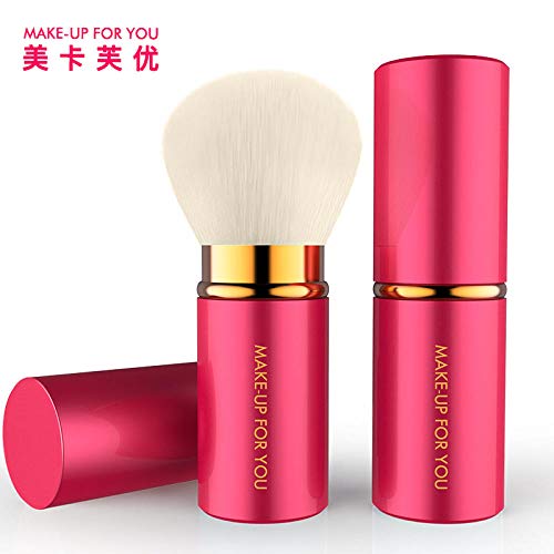 Pincel de rubor portátil retráctil con tapa pincel de maquillaje en polvo suelto (pincel de rubor en polvo pincel de maquillaje herramienta de maquillaje) gradiente cabeza redonda, rojo Armani