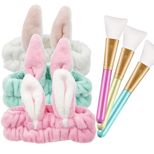 Pinceles de Mascarilla,Zuzer 3pcs Brochas Maquillaje Facial & 3pcs Venda de Pelo Mujer Diademas Pelo Banda Maquillaje para Niña Mujer Facial