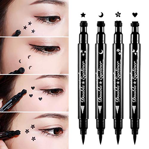 Pinkiou ojo maquillaje sello impermeable delineador de ojos pluma cabezas dobles con cuerpo pintura facial sello (forma de luna)