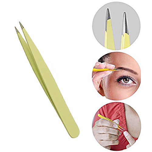 Pinkiou Pinzas de cejas Set pinzas de acero inoxidable, inclinación, recta, punta y ceja Razor con estuche negro