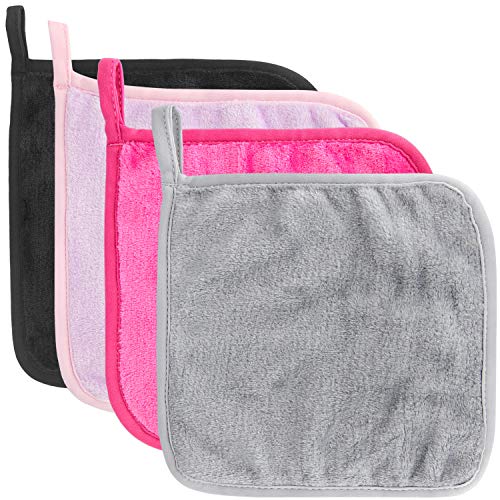 Pinowu Reutilizable Microfibra Paños Desmaquillantes (4pcs) para cara, Super suave Libre de químicos Toalla de limpieza facial para todo tipo de pieles (20x20cm)