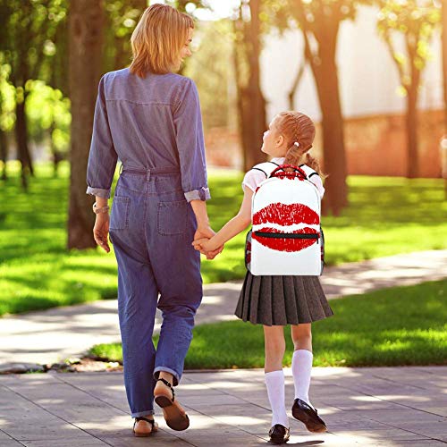 Pintalabios rojo mate con pintalabios de dibujos animados con lunares de viaje, mochila casual y duradera para hombres y mujeres, para trabajo, oficina, colegio, viajes, escuela, bolsa de libros