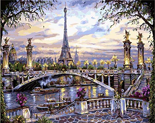 Pintar por Numeros para Adultos Niños, DIY Pintura al óleo con Pinceles y Pinturas (16 * 20 Pulgadas, Sin Marco) Decoración hogareña 40 x 50 cm - Torre eiffel, en, parís