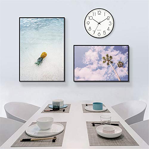 Pintura de lienzo Paisaje marino Playa Mar Árbol Arena Océano Piña Cartel Estilo nórdico Impresión Sala de estar Decoración 30x40cm