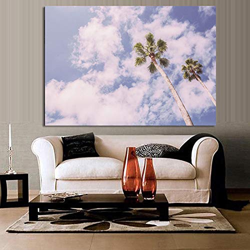 Pintura de lienzo Paisaje marino Playa Mar Árbol Arena Océano Piña Cartel Estilo nórdico Impresión Sala de estar Decoración 30x40cm