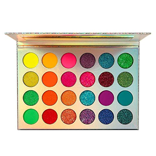 Pintura Que Brilla en la Oscuridad de 24 Colores, Paleta de Brillo de Sombra de Ojos de neón, Brillo UV, luz Negra Mate y Brillo, Kit de Maquillaje Altamente pigmentado, Fiesta de Halloween