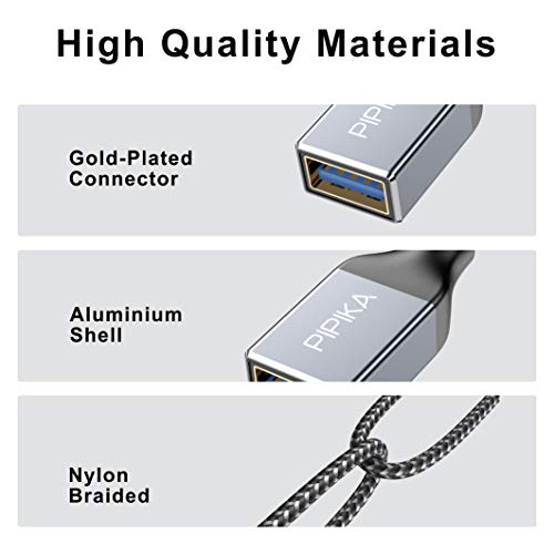 PIPIKA Cable Alargador USB 3.0 [1M], Cable Extension USB 3.0 Tipo A Macho A Hembra Alta Velocidad 5 Gbps para Mouse,Teclado,Pendrive,TV,Concentrador,Impresora,Computadora, Cámara, Gafas VR, Otros