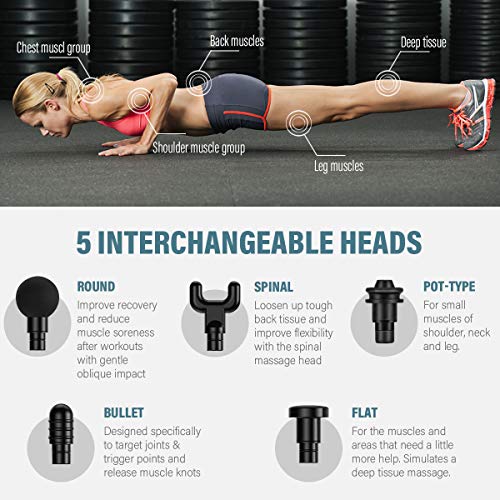 Pistola de Masaje Muscular, Annbrist Masajeador Muscular con 270 velocidades ajustables y 5 Cabezales de Masaje, Silencioso Motor sin Escobillas
