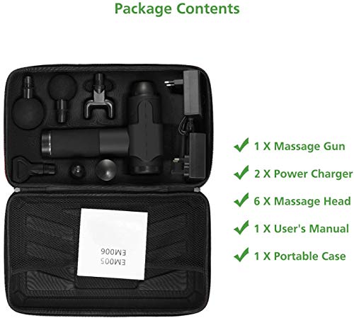 Pistola de masaje muscular, masajeador muscular manual de tejido profundo, masajeador de percusión ultra silencioso con 6 cabezales de masaje y pantalla LCD