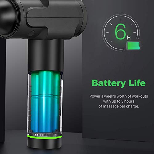 Pistola de masaje muscular, masajeador muscular manual de tejido profundo, masajeador de percusión ultra silencioso con 6 cabezales de masaje y pantalla LCD