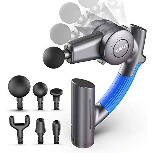 Pistola de Masaje Muscular, RENPHO Masajeador de Percusión Profundo con Brazo Ajustable y 6 Cabezales de Masaje Masajeador Portátil Ligero para el Alivio de la Tensión Muscular