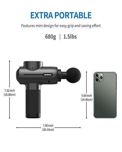 Pistola de Masaje RENPHO Pistola Masajeadora Portátil de Tejido Profundo, Pistola de Masaje Muscular de Percusión Portátil Para el Hogar Gimnasio Oficina Recuperación Alivio del Dolor, Negro