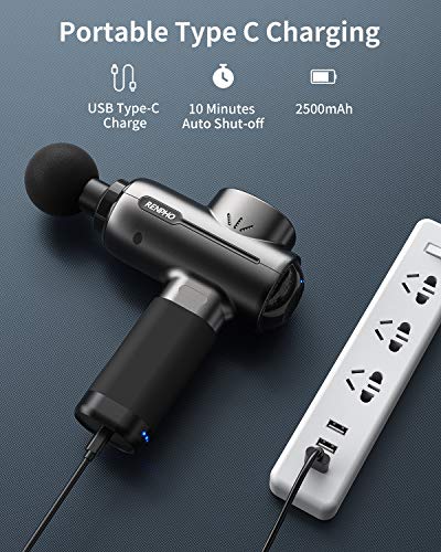 Pistola de Masaje RENPHO Pistola Masajeadora Portátil de Tejido Profundo, Pistola de Masaje Muscular de Percusión Portátil Para el Hogar Gimnasio Oficina Recuperación Alivio del Dolor, Negro