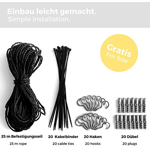 PiuPet® - Red para Gatos Reforzada con Alambre, para balcón y Ventana, Incluye Set de fijación, Red para Balcones para Gatos, Color Negro (8 x 3 m)