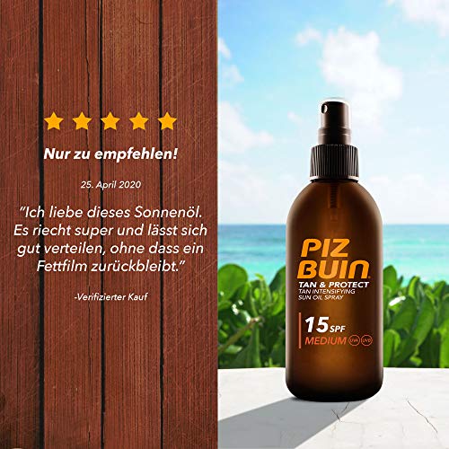 Piz Buin Tan & Protect Tan Accelerating Oil Spray SPF 30, acelerador de bronceado rápido con protección solar (1 x 150 ml)