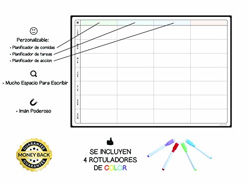 Pizarra Planificadora de Comidas y de Planes por SmartPanda - Calendario Magnético Grande Ideal para Planificar Estudios, Tareas o Dietas - Pizarra Blanca para la Nevera – Semanal, En Español