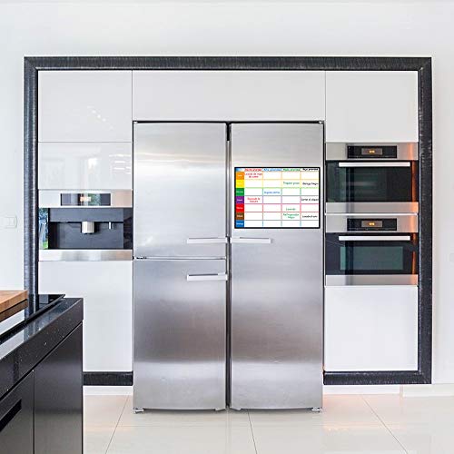 Planificador Semanal Tablero del Frigorífico (42x30cm) con 4 Colores Pluma para Pizarra- Pizarra Magnética en Español Utilizar como Planificador de Menús/de Actividades/Tabla de Tareas