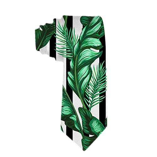 Planta tropical Hojas de árbol de plátano Diseño de rayas blancas y negras Corbatas de regalo únicas para hombres Corbatas de poliéster Corbatas de jacquard
