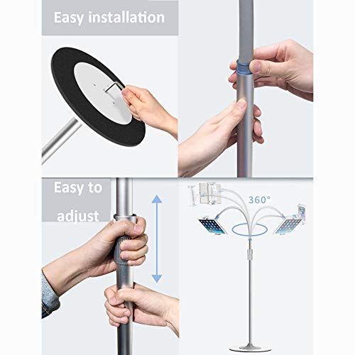 Plata Aleación De Aluminio Soporte Tablet 7,Altura Regulable 136-187cm/53.5-73.6in Tripode para Ipad 2018 para Grabación De Videos De Youtube, Maquillaje, Selfies, Fotografía, Transmisión En Vivo